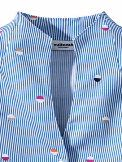 Extraglatt-Bluse Kelchkragen Tupfen Königsblau