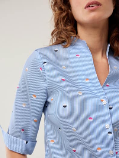 Extraglatt-Bluse Kelchkragen Tupfen Königsblau