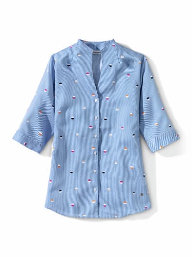 Extraglatt-Bluse Kelchkragen Tupfen Königsblau