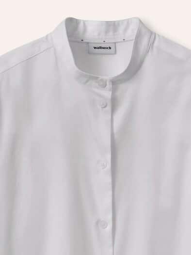 Bluse mit Stehkragen Baumwollsatin Weiß