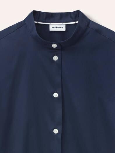 Bluse mit Stehkragen Baumwollsatin Uni Nachtblau