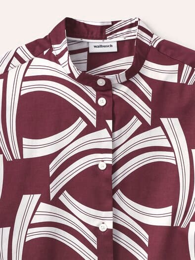 Bluse mit Stehkragen Baumwollsatin Druck Rot