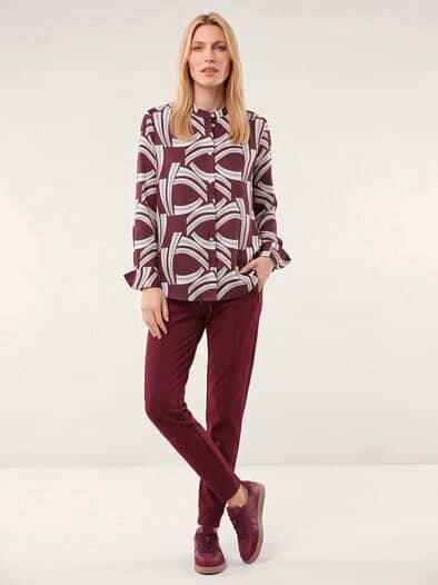 Bluse mit Stehkragen Baumwollsatin Druck Rot