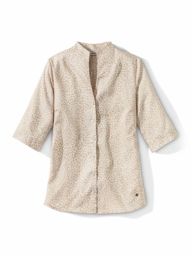 Extraglatt-Bluse Kelchkragen Minimal Safaribeige