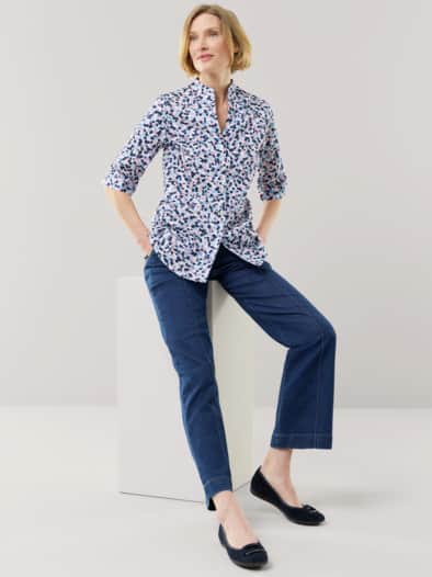 Extraglatt-Bluse Kelchkragen Tupfen Multicolor