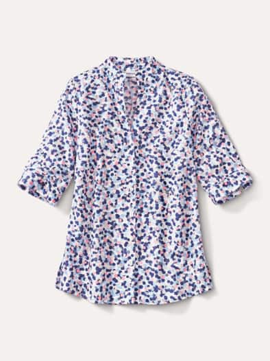 Extraglatt-Bluse Kelchkragen Tupfen Multicolor