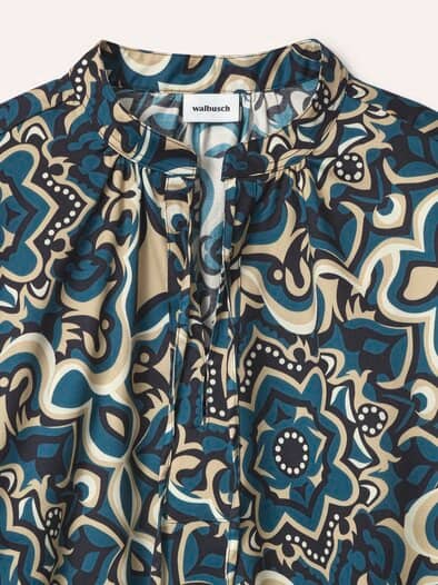 Shirtbluse aus Baumwollsatin Petrol gemustert