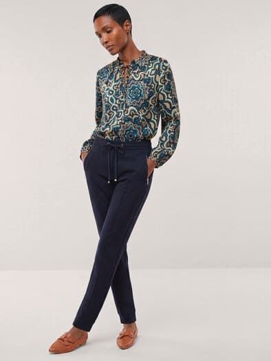 Shirtbluse aus Baumwollsatin Petrol gemustert
