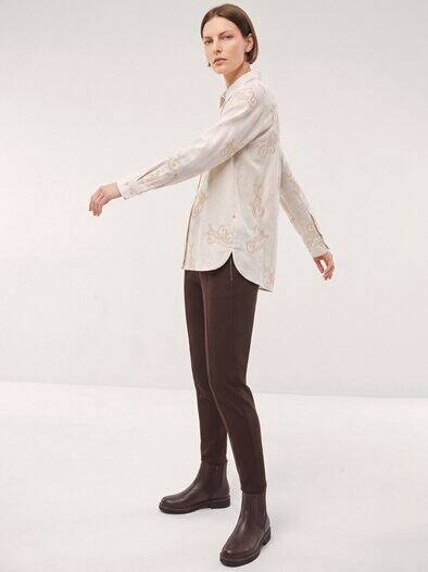 Hemdbluse aus Flanell mit Stickerei Creme