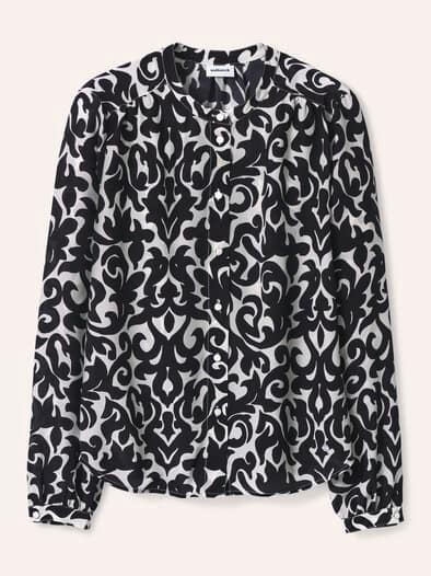 Bluse mit Seide Druck Schwarz