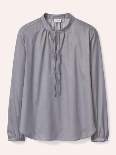 Shirtbluse aus Baumwollsatin Nachtblau gestreift