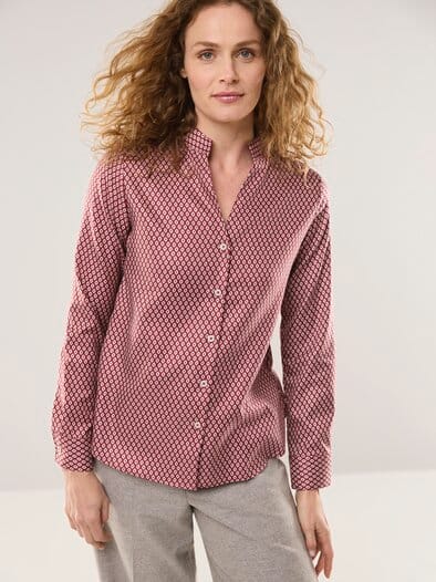 Extraglatt Stehkragen Bluse V-Auss Minimal Chianti