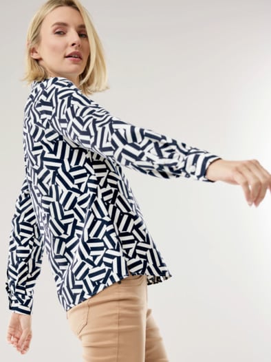 Thermo-Flanell-Hemdbluse Grafik Marine Offwhite