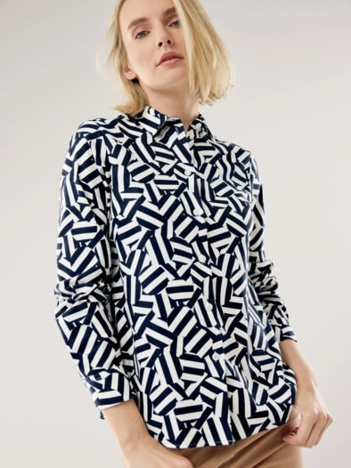 Thermo-Flanell-Hemdbluse Grafik Marine Offwhite