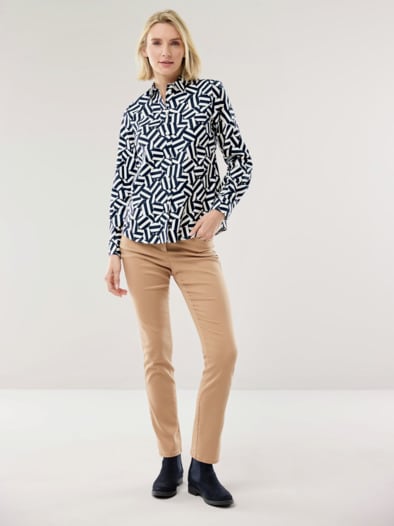 Thermo-Flanell-Hemdbluse Grafik Marine Offwhite