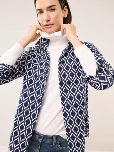 Hemdbluse aus Thermoflanell Ornament Marine