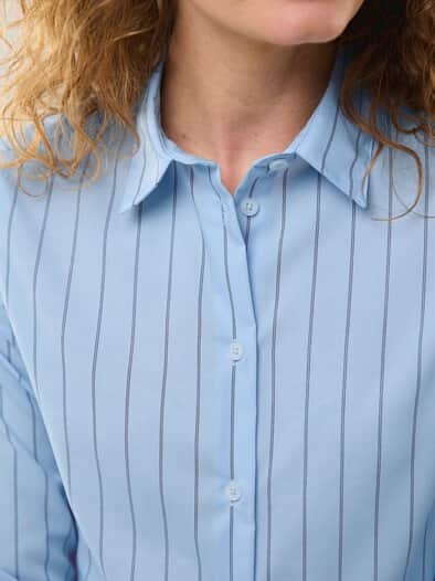 Extraglatt Baumwoll-Bluse Streifen Skyblue