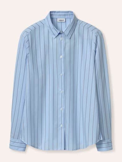 Extraglatt Baumwoll-Bluse Streifen Skyblue