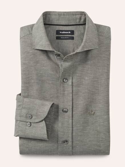 Leinen-Mix Hemd mit Haifischkragen Schilf