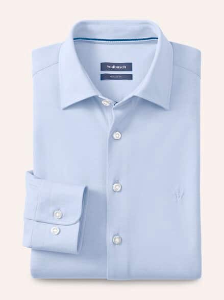 Comfort-Pique Hemd Bleu/Weiß