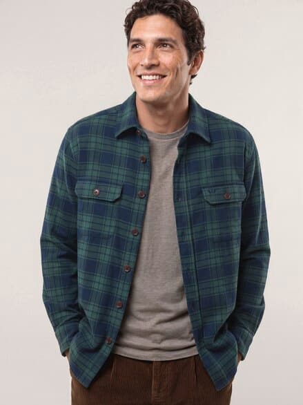 Flanell Overshirt aus Baumwolle Karo Grün
