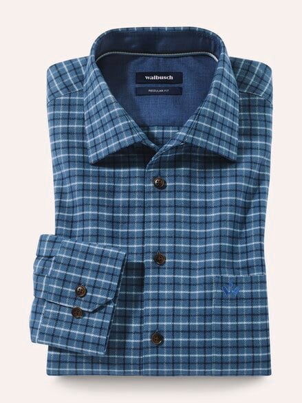Flanell-Hemd mit Relax-Kragen Minikaro Blau