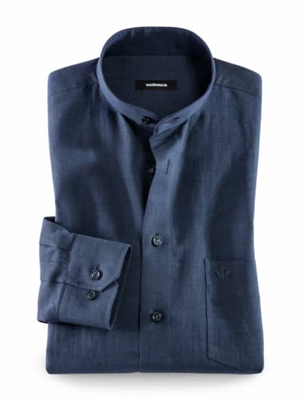 Stehkragen-Leinenhemd Blau Stehkragen-Leinenhemd Blau