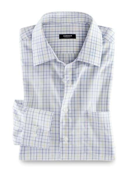 Extraglatt-Hemd Kent-Kragen Karo Weiß/Gelb