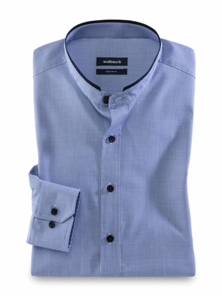 Extraglatt-Stehkragen-Hemd Minivichy Blau Extraglatt-Stehkragen-Hemd Minivichy Blau