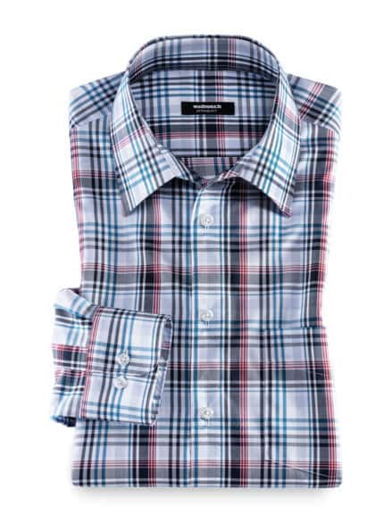 Extraglatt-Hemd Walbusch-Kragen Madraskaro Blau Extraglatt-Hemd Walbusch-Kragen Madraskaro Blau