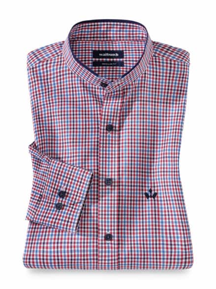 Extraglatt-Stehkragen-Hemd Vichy Rot