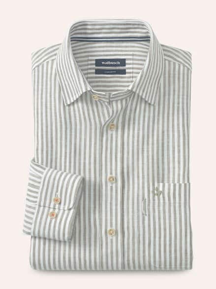 Pures Leinen Hemd Streifen Oliv