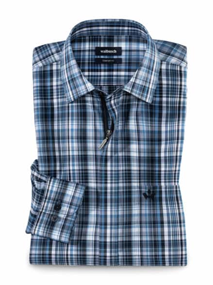 Extraglatt-Hemd Zip & Go Karo Marine Extraglatt-Hemd Zip & Go Karo Marine