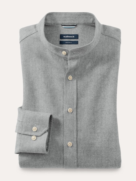 Flanell Stehkragen-Hemd Grau Melange Flanell Stehkragen-Hemd Grau Melange