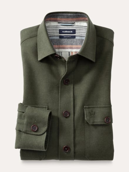 Doppelflanell Hemd-Jacke Uni Oliv Doppelflanell Hemd-Jacke Uni Oliv