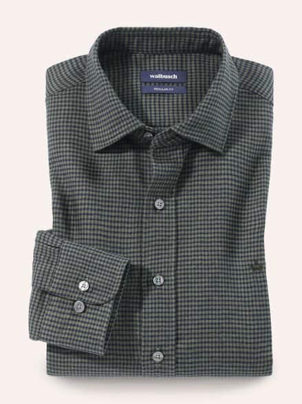 Soft-Flanell Hemd mit Kent-Kragen Minikaro Oliv
