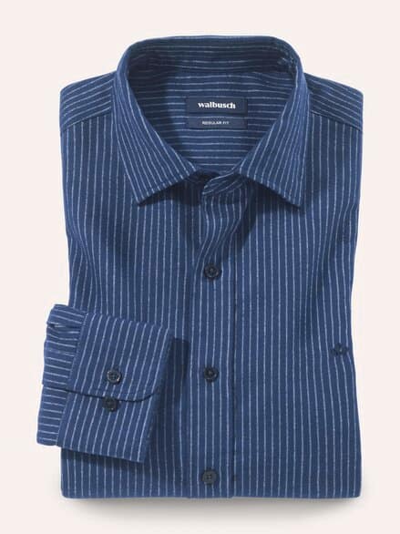 Soft-Flanell Hemd mit Kent-Kragen Streifen Marine