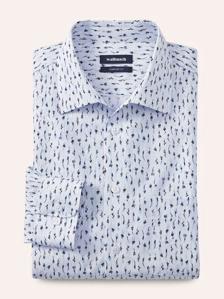 Extraglatt-Hemd Walbusch-Kragen Blumen Druck