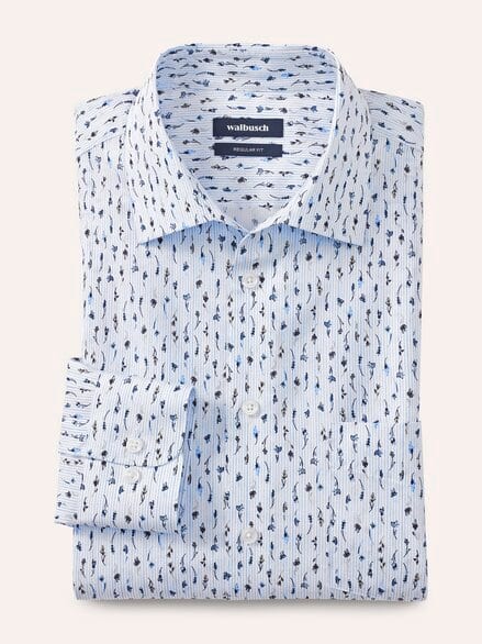 Extraglatt-Hemd Walbusch-Kragen Blumen Druck
