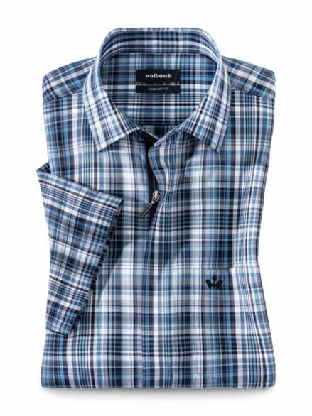 Extraglatt-Hemd Zip & Go Karo Marine Extraglatt-Hemd Zip & Go Karo Marine