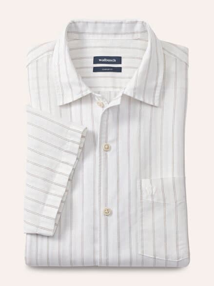 Leinen-Mix Revers-Kragen-Hemd Streifen Natur Leinen-Mix Revers-Kragen-Hemd Streifen Natur