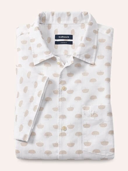 Leinen-Mix Revers-Kragen-Hemd Druck Weiß