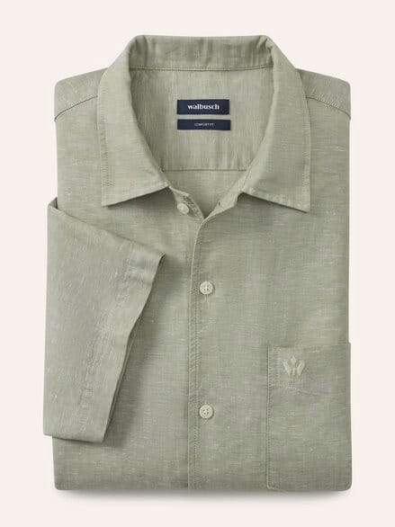 Leinen-Mix Revers-Kragen-Hemd Oliv