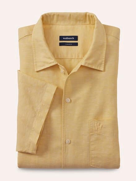 Leinen-Mix Revers-Kragen-Hemd Vanille