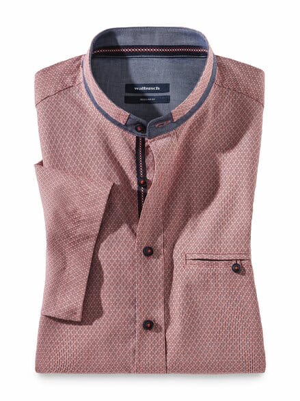 Kurzarm Struktur-Hemd Koralle