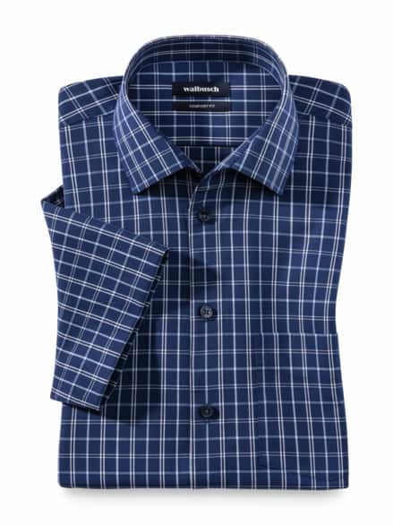 Extraglatt-Hemd Walbusch-Kragen Karo Marine Extraglatt-Hemd Walbusch-Kragen Karo Marine