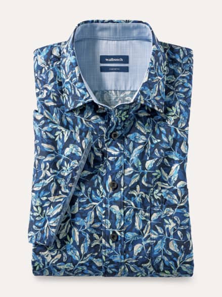Tropical-Hemd soft & leicht Druck Marine