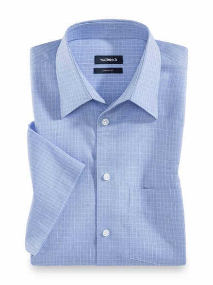 Extraglatt-Hemd Walbusch-Kragen Gitterkaro Bleu Extraglatt-Hemd Walbusch-Kragen Gitterkaro Bleu