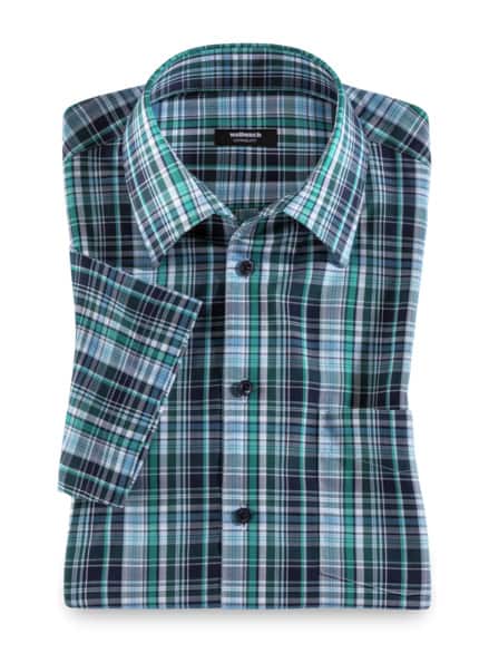 Extraglatt-Hemd Walbusch-Kragen Karo Lagune/Blau