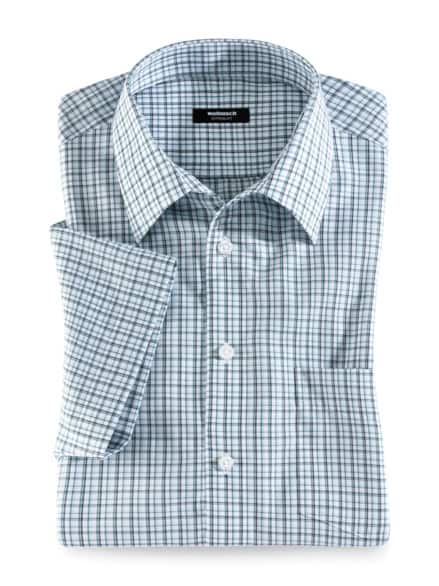 Extraglatt-Hemd Walbusch-Kragen Karo Weiß/Lagune